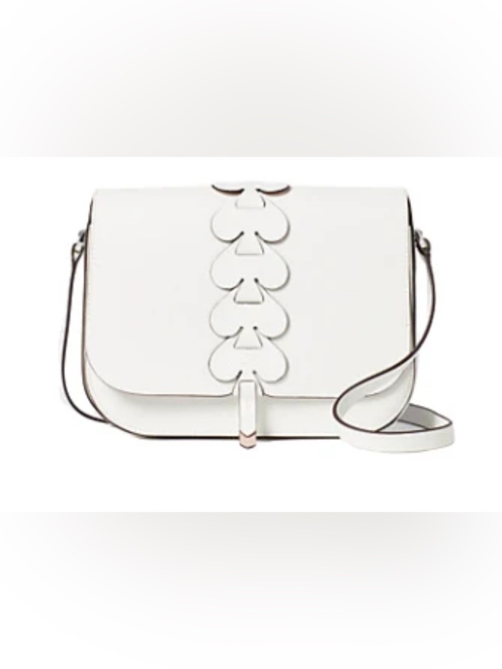 KATE SPADE NEW YORK NADINE WOVEN SPADE WHITE MEDIUM FLAP SHOULDER BAG